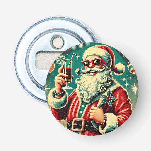 Cool Santa Grappig Kerstfeest Button Flesopener (Voorkant)