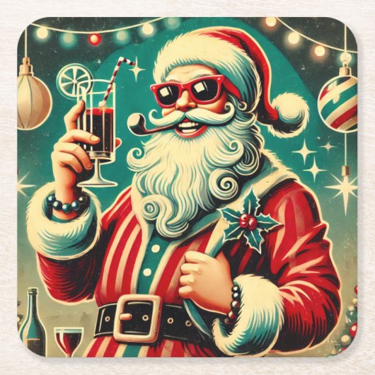 Cool Santa Grappig Kerstfeest Kartonnen Onderzetters (Voorkant)
