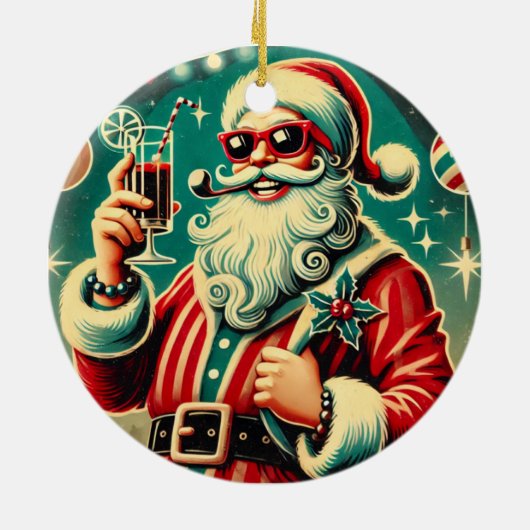 Cool Santa Grappig Kerstfeest Keramisch Ornament (Achterkant)