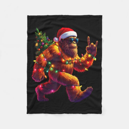 Cool Santa Hat Bigfoot Christmas Lights Festive Ho Fleece Deken (Voorkant)