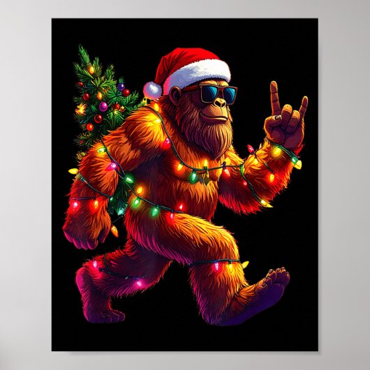 Cool Santa Hat Bigfoot Christmas Lights Festive Ho Poster (Voorkant)