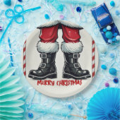 Cool Santa in Black Boots Kerstfeest Papieren Bordje (Feest)