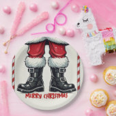 Cool Santa in Black Boots Kerstfeest Papieren Bordje (Feest)