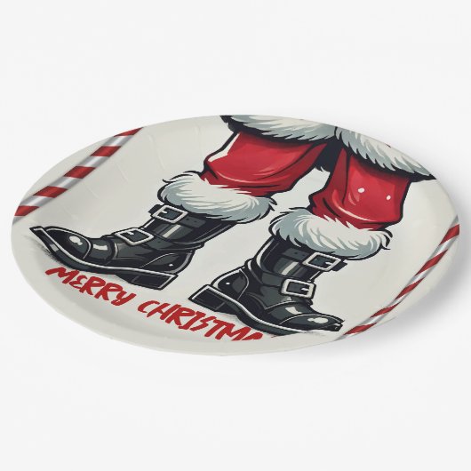 Cool Santa in Black Boots Kerstfeest Papieren Bordje (Gekanteld)