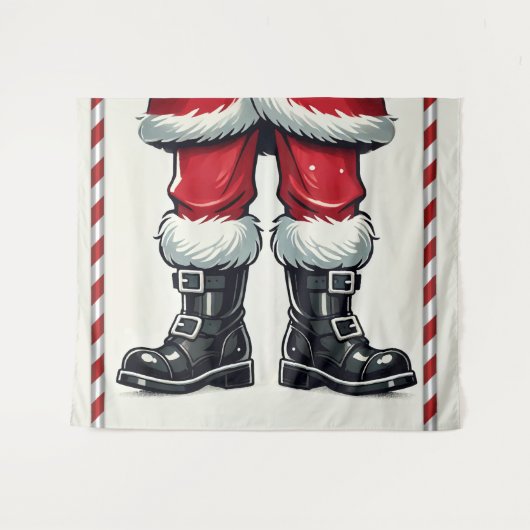 Cool Santa in Black Boots Kerstvakantie Wandkleed (Voorkant (horizontaal))