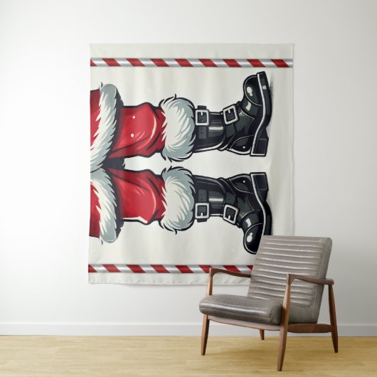 Cool Santa in Black Boots Kerstvakantie Wandkleed (In situ)