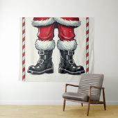 Cool Santa in Black Boots Kerstvakantie Wandkleed (In Situ (horizontaal))