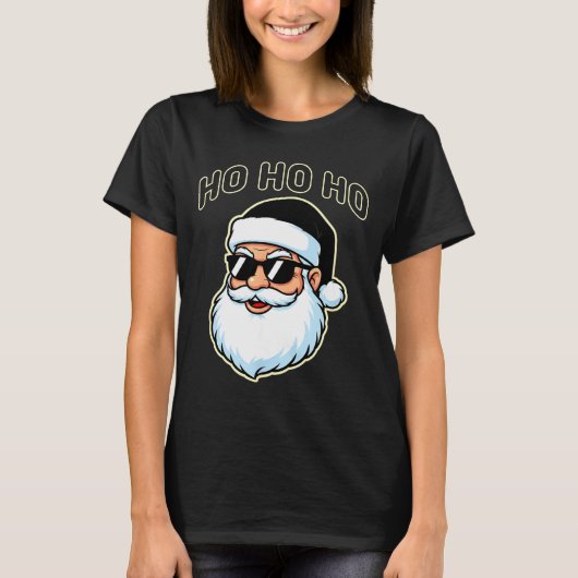 Cool Santa In Black Hat Sungles Graphic 2 T-shirt (Voorkant)