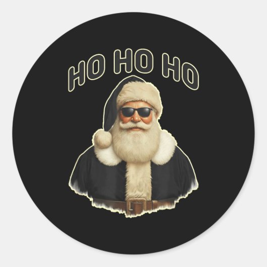 Cool Santa In Black Hat Sungles Graphic Ronde Sticker (Voorkant)