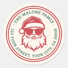 Cool Santa in zonnebril retro retouradres Ronde Sticker