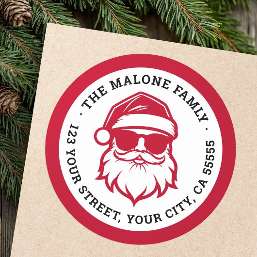 Cool Santa in zonnebril rood retouradres Ronde Sticker