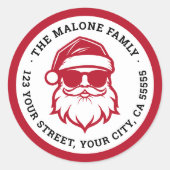 Cool Santa in zonnebril rood retouradres Ronde Sticker (Voorkant)