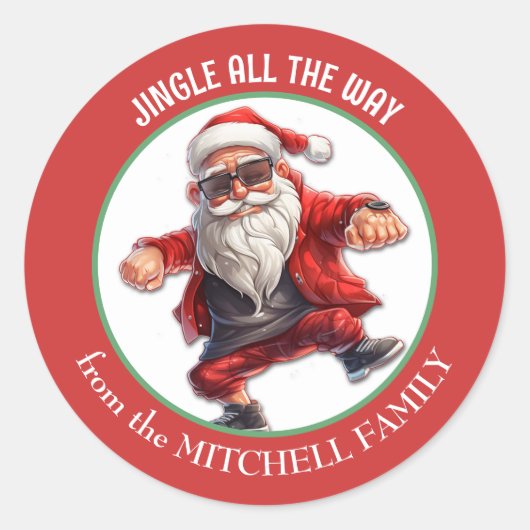 Cool Santa Jingle All the Way Vakantie Ronde Sticker (Voorkant)