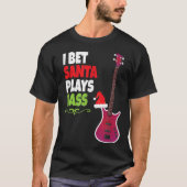 Cool Santa Kerstmis voor bass Guitar Player T-shirt (Voorkant)