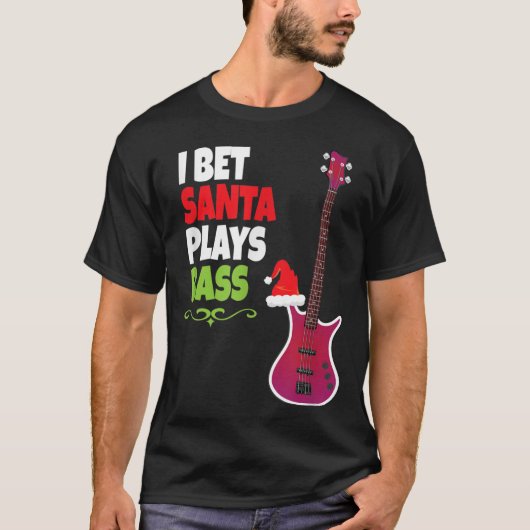 Cool Santa Kerstmis voor bass Guitar Player T-shirt (Voorkant)
