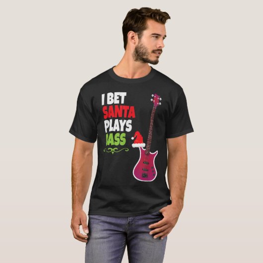 Cool Santa Kerstmis voor bass Guitar Player T-shirt (Voorkant volledig)