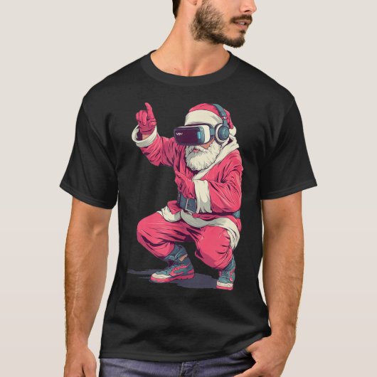 Cool Santa Moves With Vr Headset For Gaming Christ T-shirt (Voorkant)