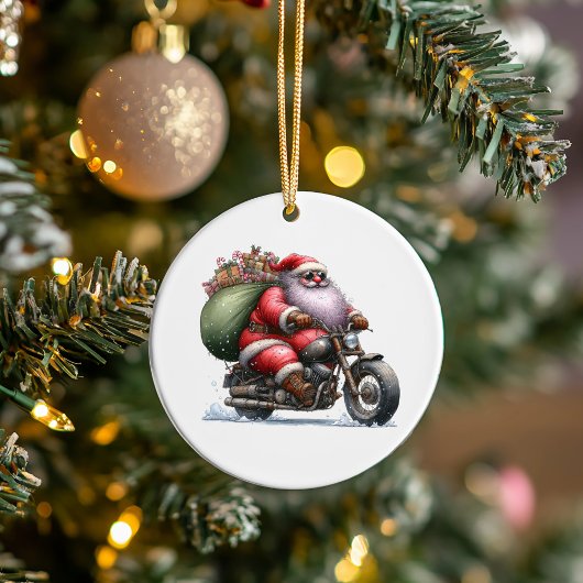 Cool Santa op een motorfiets Gepersonaliseerd Keramisch Ornament