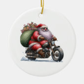 Cool Santa op een motorfiets Gepersonaliseerd Keramisch Ornament (Voorkant)
