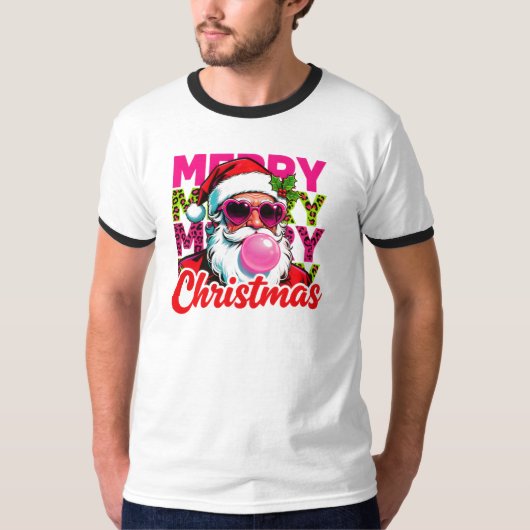 Cool Santa Pink Bubblegum Christmas T-shirt (Voorkant)