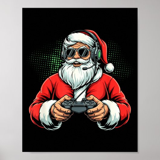 Cool Santa Playing Video Games Christmas Gamer Boy Poster (Voorkant)