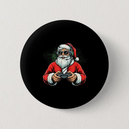 Cool Santa Playing Video Games Christmas Gamer Boy Ronde Button 5,7 Cm (Voorkant)