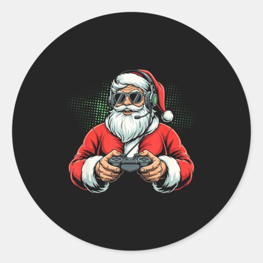 Cool Santa Playing Video Games Christmas Gamer Boy Ronde Sticker (Voorkant)
