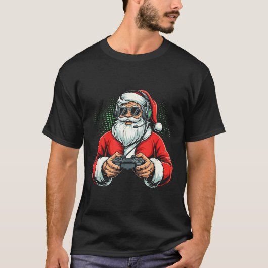 Cool Santa Playing Video Games Christmas Gamer Boy T-shirt (Voorkant)