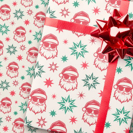 Cool Santa retro bord rood groen crème kerst Cadeaupapier