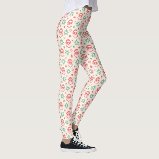 Cool Santa retro bord rood groen crème kerst Leggings (Rechts)