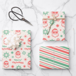 Cool Santa retro Merry Christmas bord rood groen Inpakpapier Vel