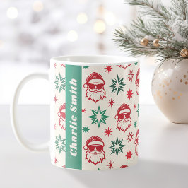 Cool Santa retro sterren bord rood groen Kerstmis Koffiemok