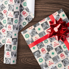 Cool Santa retro Vrolijk Kerstfeest foto rood groe Cadeaupapier