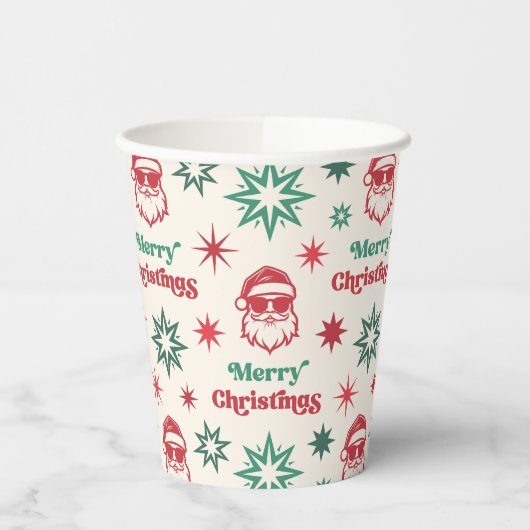 Cool Santa retro Vrolijk kerstfeest rood groen Papieren Bekers (Links)