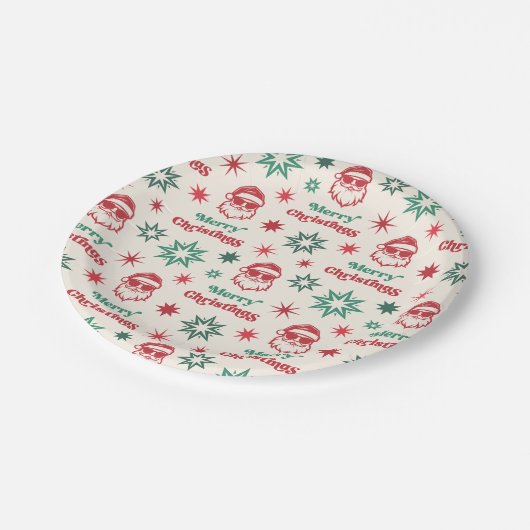 Cool Santa retro Vrolijk kerstfeest rood groen Papieren Bordje (Gekanteld)
