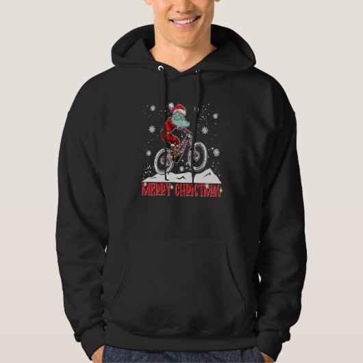 Cool Santa Riding Bicycle Merry Christmas Mountain Hoodie (Voorkant)