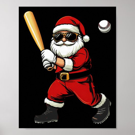 Cool Santa spelen Baseball Kerst Baseball Mannen Poster (Voorkant)