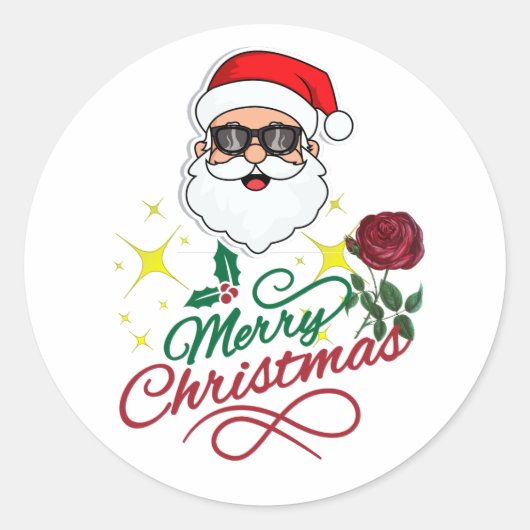 Cool Santa Vrolijk Kerstfeest met Roos & Holly Ronde Sticker (Voorkant)