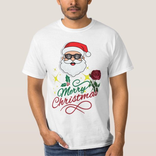 Cool Santa Vrolijk Kerstfeest met Roos & Holly T-shirt (Voorkant)