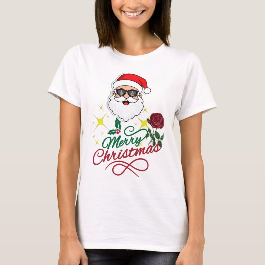 Cool Santa Vrolijk Kerstfeest met Roos & Holly T-shirt (Voorkant)