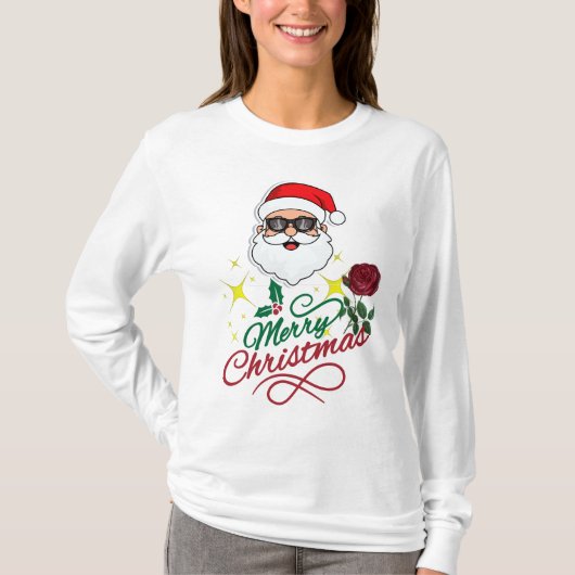 Cool Santa Vrolijk Kerstfeest met Roos & Holly T-shirt (Voorkant)