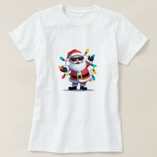Cool Santa with Christmas Lights – Modern Festive T-shirt (Design voorkant)