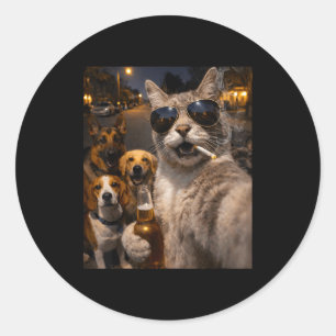 Cool sarcastische kat met honden selfie meme dier ronde sticker