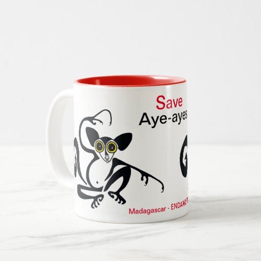 Cool -Save AYE-AYES -Bedreigde dier grafiek - Tweekleurige Koffiemok (Voorkant links)