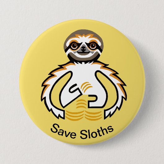Cool Save SLOTHS - Bedreigd dier Geel Ronde Button 7,6 Cm (Voorkant)