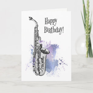 Cool Saxophone Musician Jazz Rock & Roll Birthday Kaart