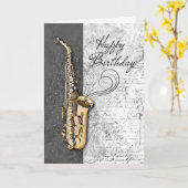 Cool Saxophone Musician Jazz Rock & Roll Birthday Kaart (Gele Bloem)