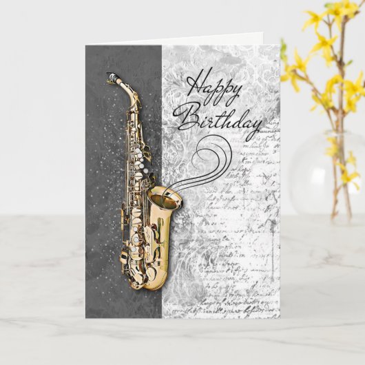 Cool Saxophone Musician Jazz Rock & Roll Birthday Kaart (Gele Bloem)