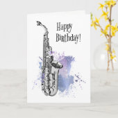 Cool Saxophone Musician Jazz Rock & Roll Birthday Kaart (Gele Bloem)