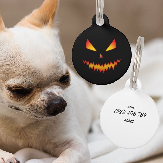 Cool scary Jack O'Lantern face Halloween Customize Huisdierpenning (Customize Jack O'Lantern face Halloween Pet ID Tag
)